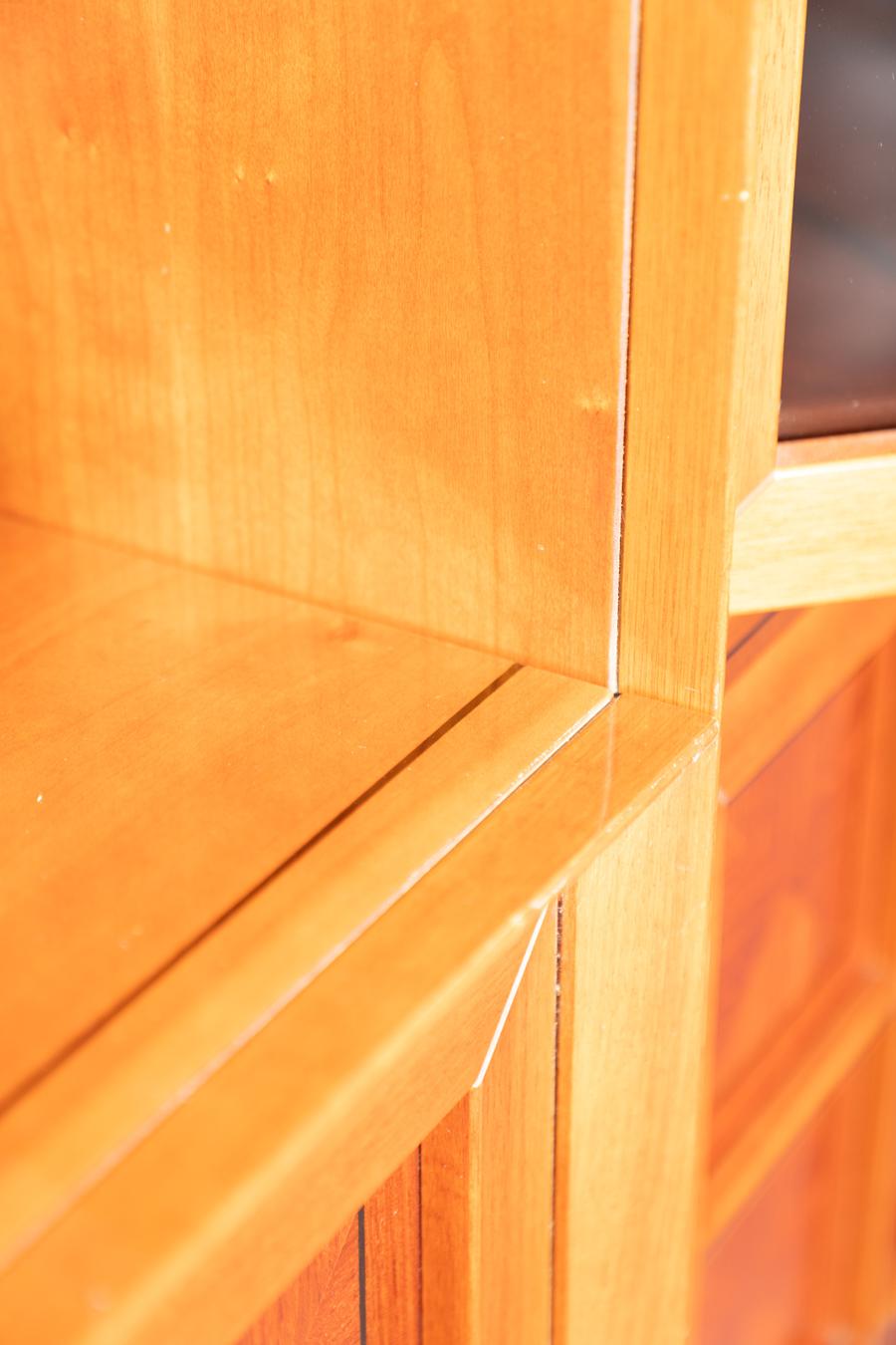 1970s Modular Corner Cabinet in Cherrywood with Glass and Carved Doors - 