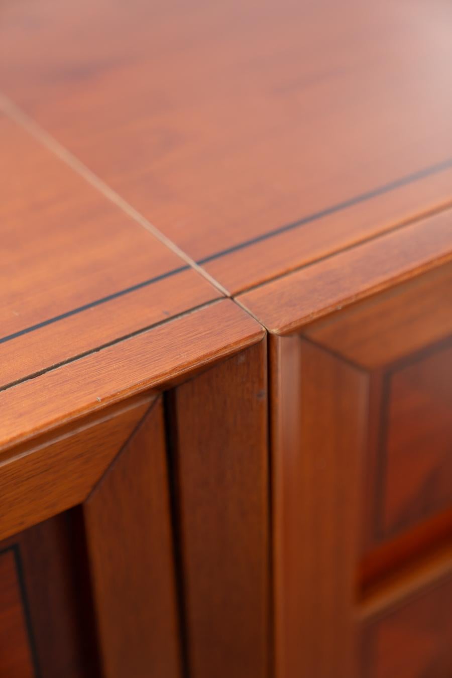 1970s Modular Corner Cabinet in Cherrywood with Glass and Carved Doors - 