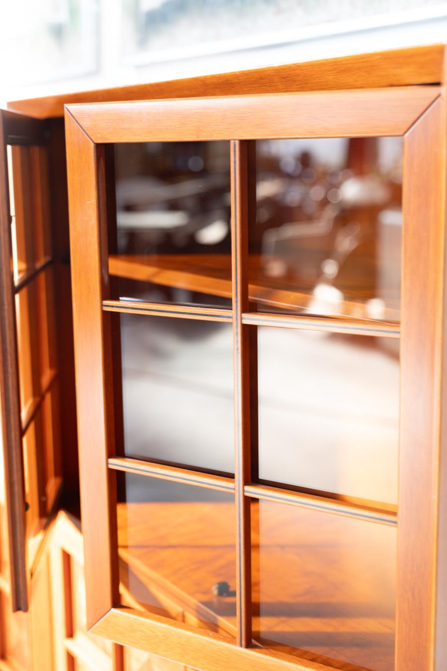 1970s Modular Corner Cabinet in Cherrywood with Glass and Carved Doors - 