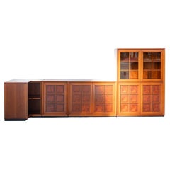 1970s Modular Corner Cabinet in Cherrywood with Glass and Carved Doors – "Fox Hu