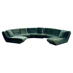 1970s Modular Immaculate Curved Forest Green Chaise Sectional, Set of 8