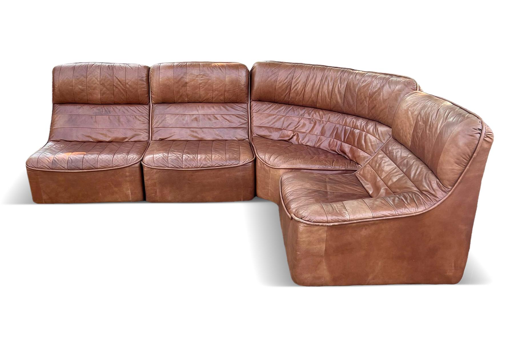1970s Modular Leather Sofa in Cognac Leather For Sale 3