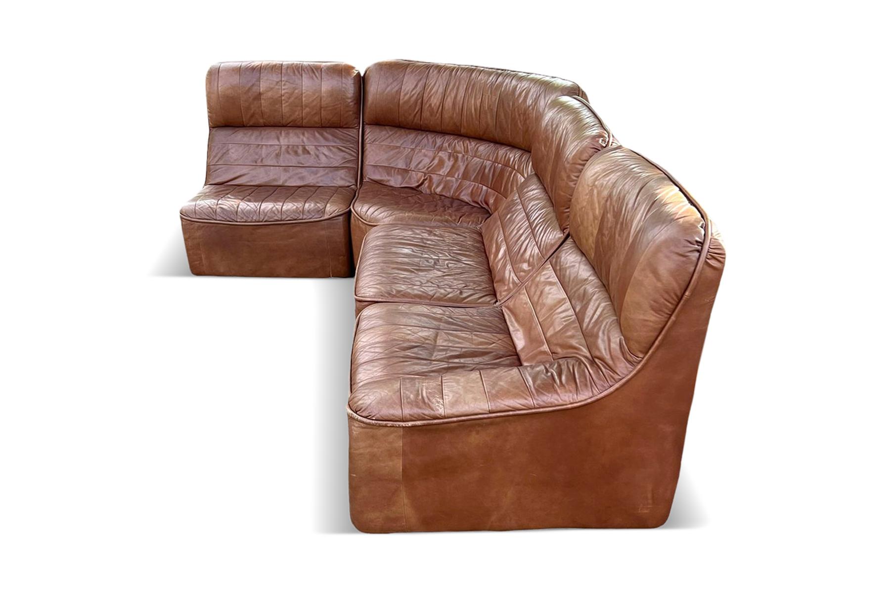 20th Century 1970s Modular Leather Sofa in Cognac Leather For Sale