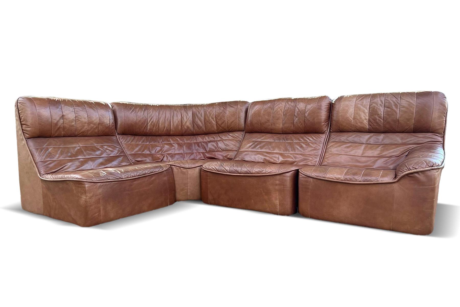 1970s Modular Leather Sofa in Cognac Leather For Sale 1