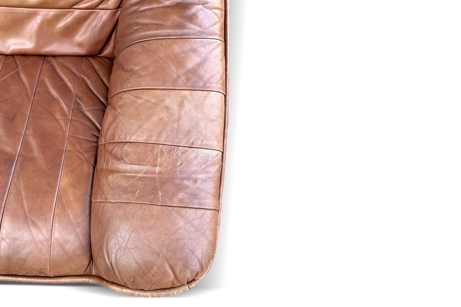 1970s Modular Leather Sofa in Cognac Leather For Sale 2