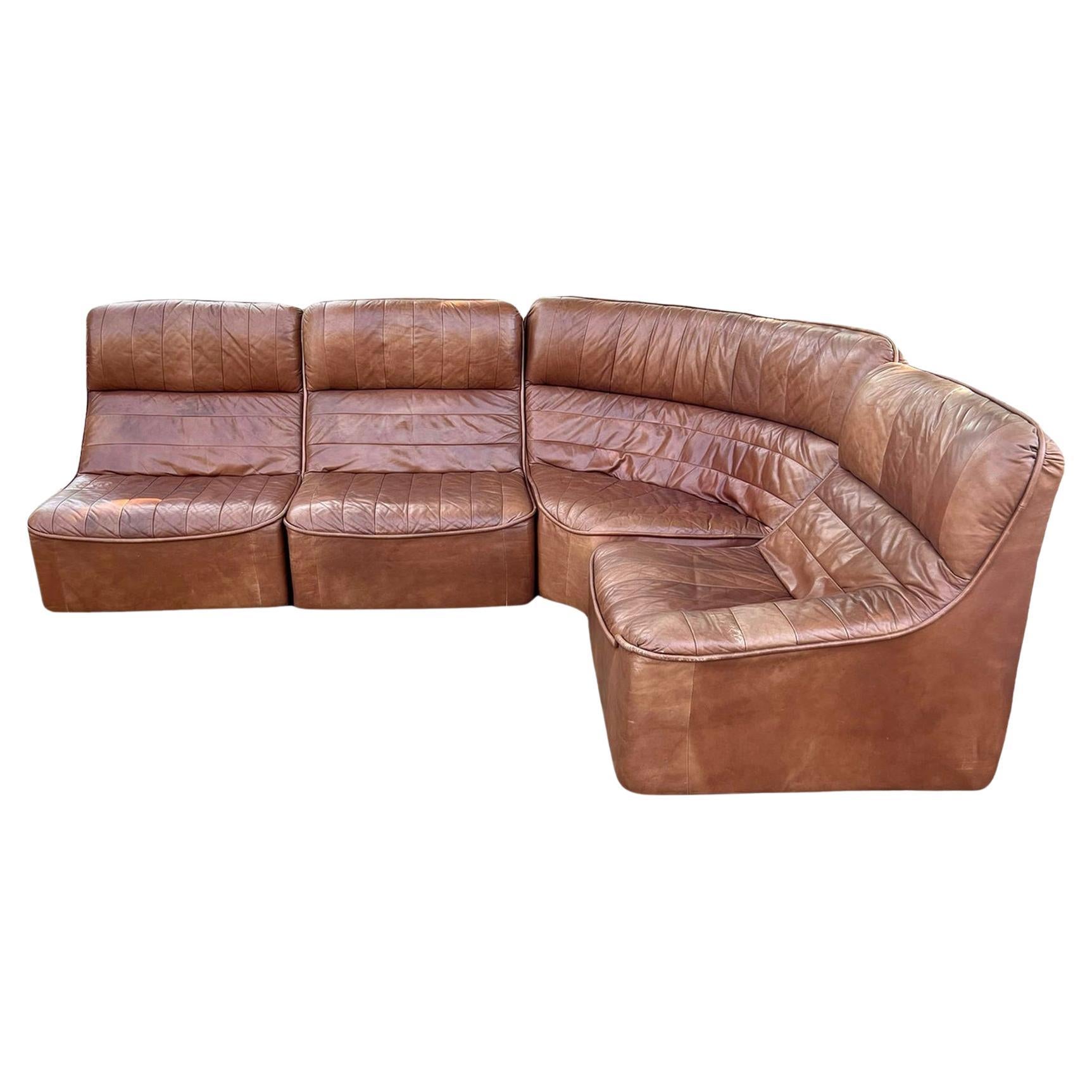 1970s Modular Leather Sofa in Cognac Leather