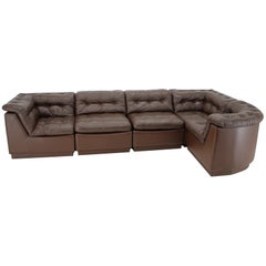 1970s Modular Sofa in Brown Leather, Germany