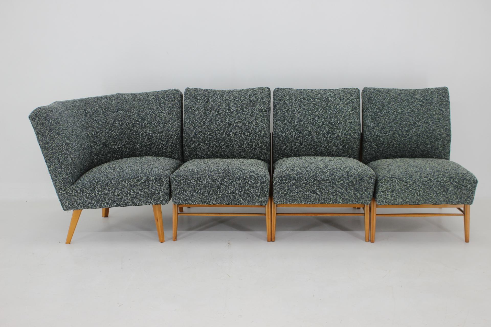 Late 20th Century 1970s Modular Sofa or Chairs in Beech wood and Kirgby Fabric, Czechoslovakia For Sale