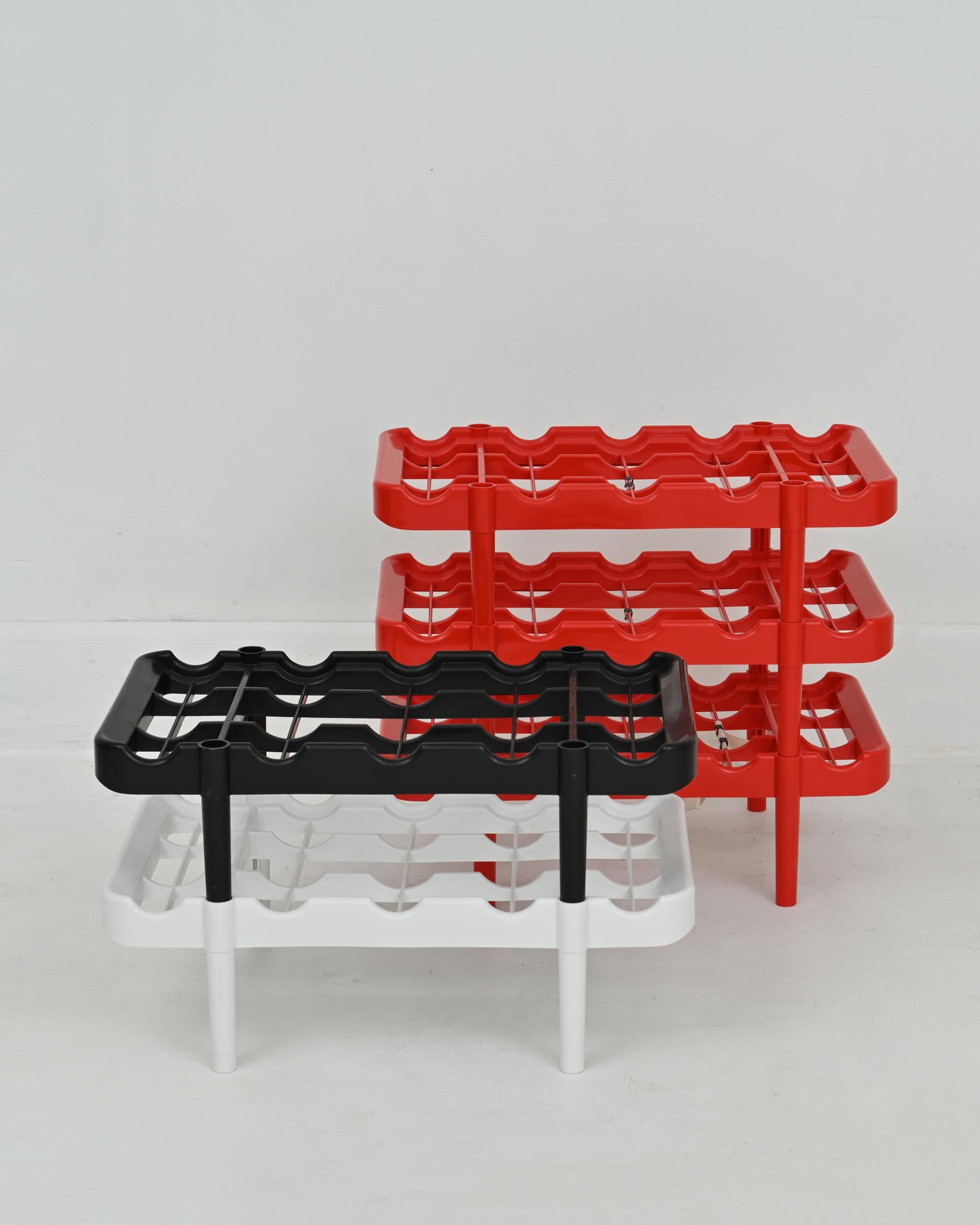 Space Age 1970s Modular Stacking Red-Black-White Colorway Wine Rack by Kartell For Sale