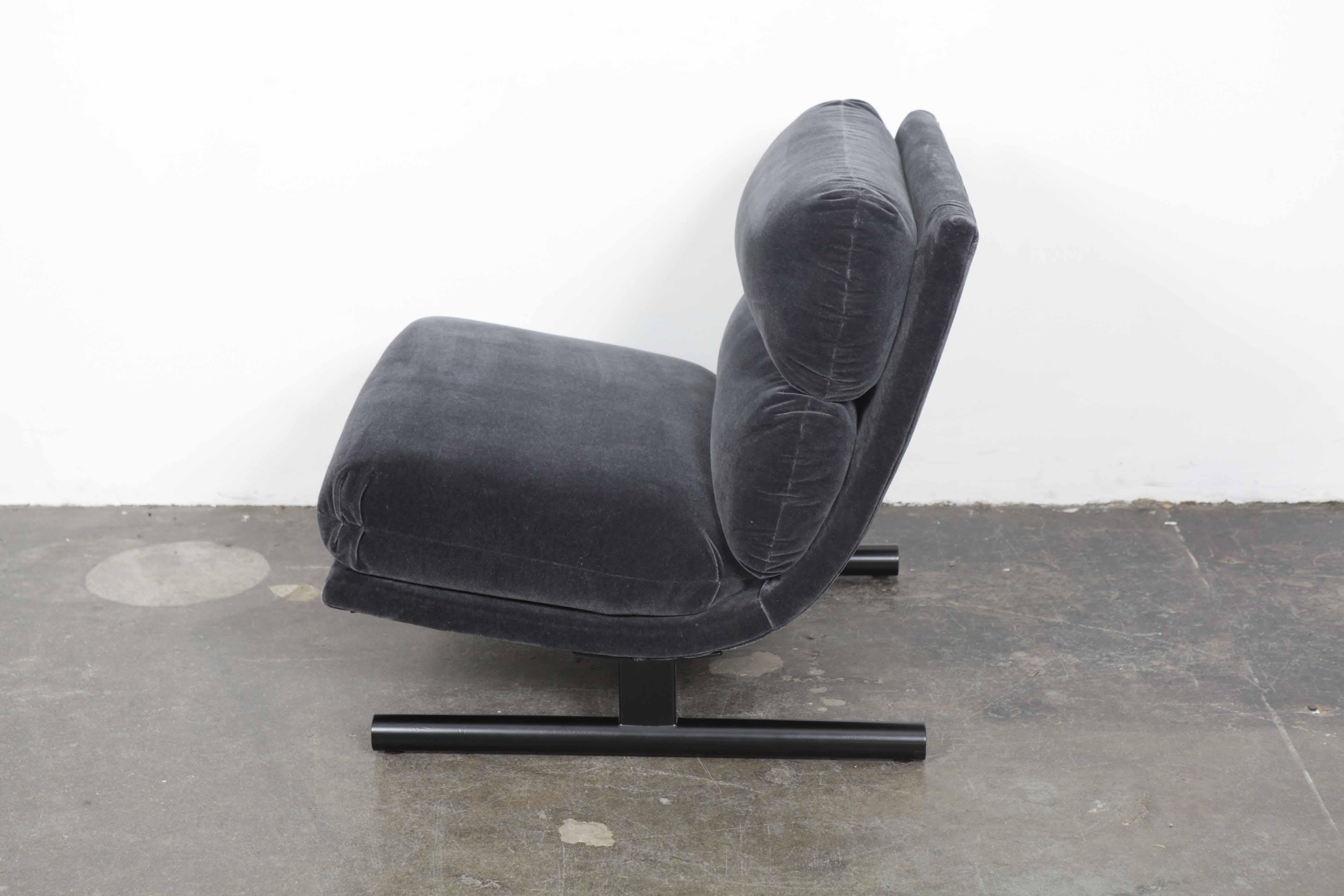 American 1970s Mohair and Black Metal Sled Base Lounge Chair, USA