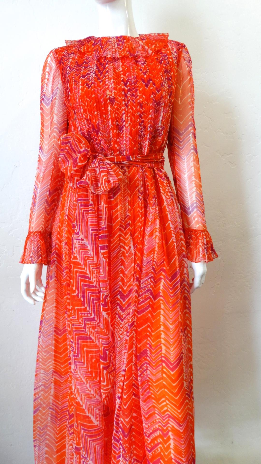 1970s Mollie Parnis Asymmetrical Abstract Motif Maxi Dress 5