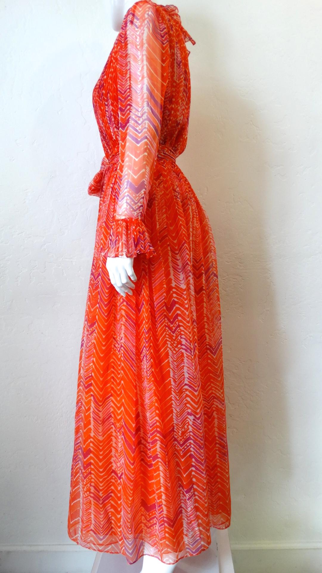 1970s Mollie Parnis Asymmetrical Abstract Motif Maxi Dress 7