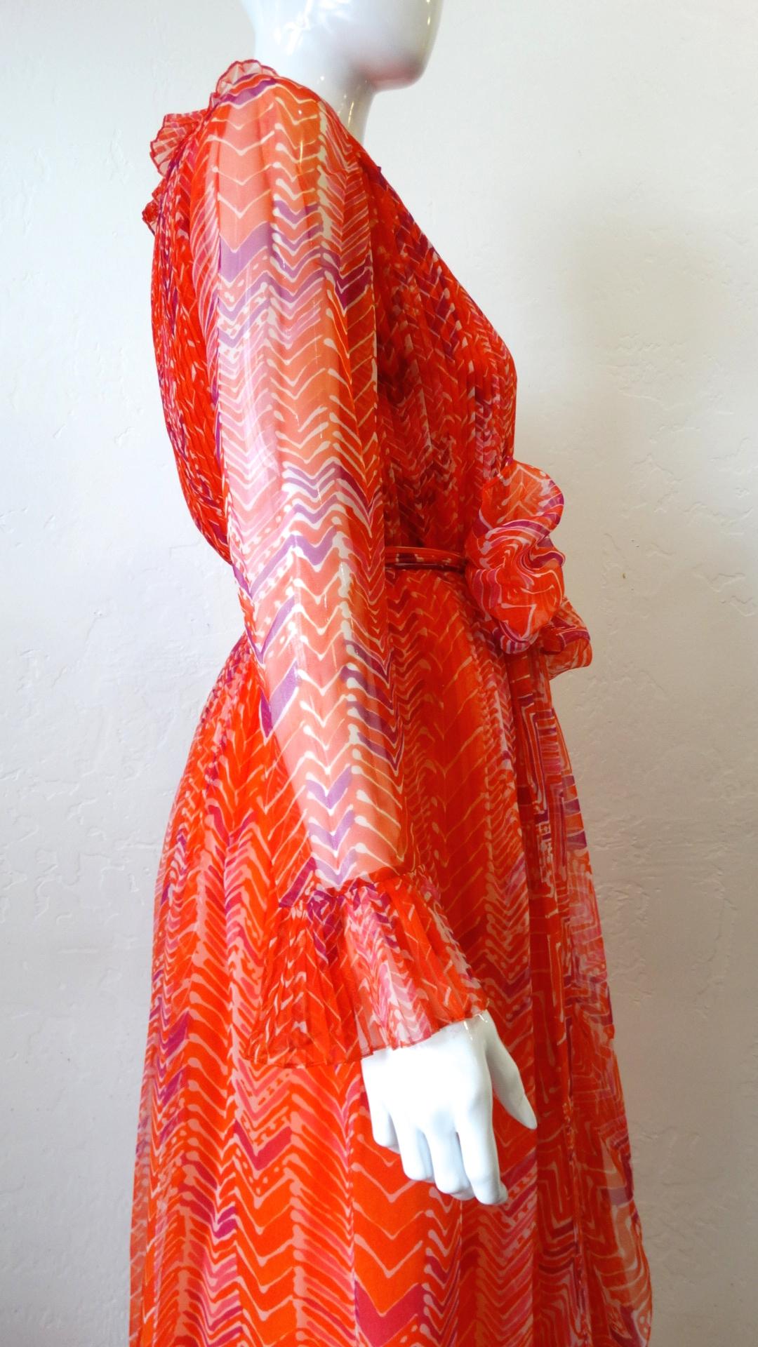 1970s Mollie Parnis Asymmetrical Abstract Motif Maxi Dress 9