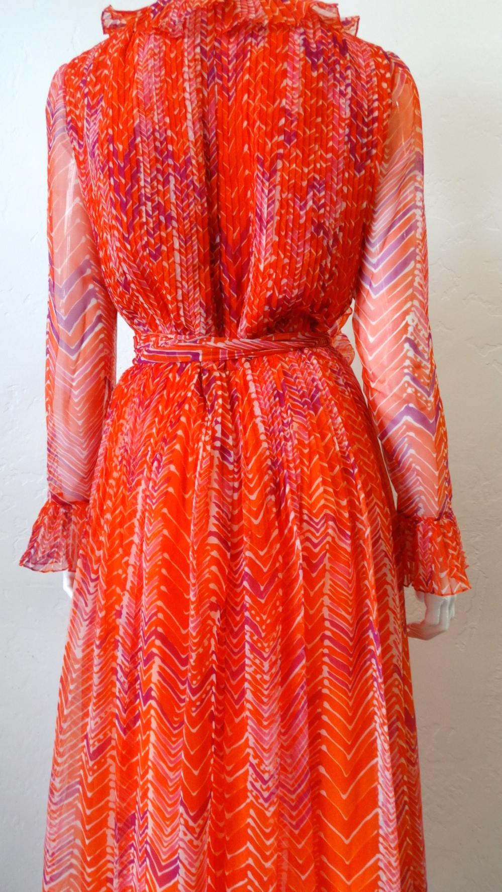1970s Mollie Parnis Asymmetrical Abstract Motif Maxi Dress 2