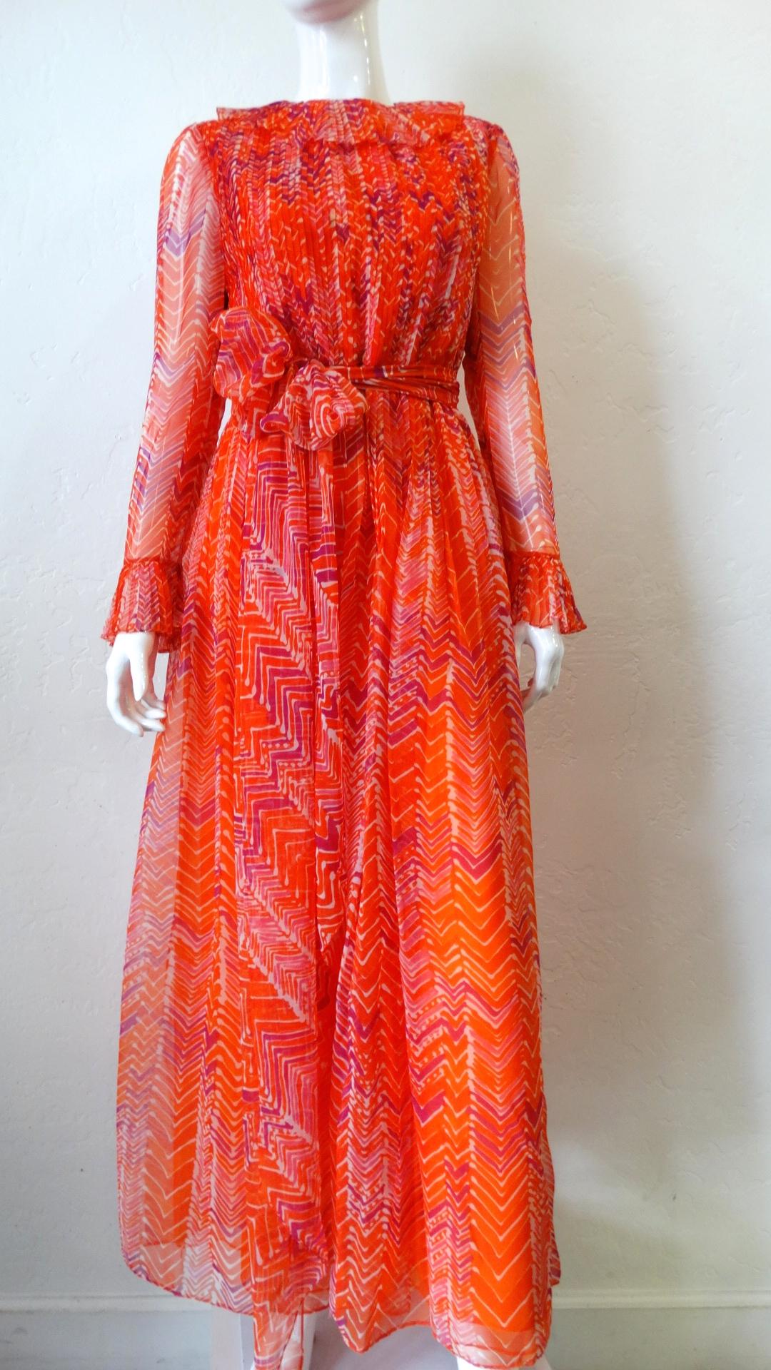 1970s Mollie Parnis Asymmetrical Abstract Motif Maxi Dress 3