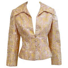 Giacca-camicia anni '70 Mollie Parnis rosa + pesca + oro in broccato di seta