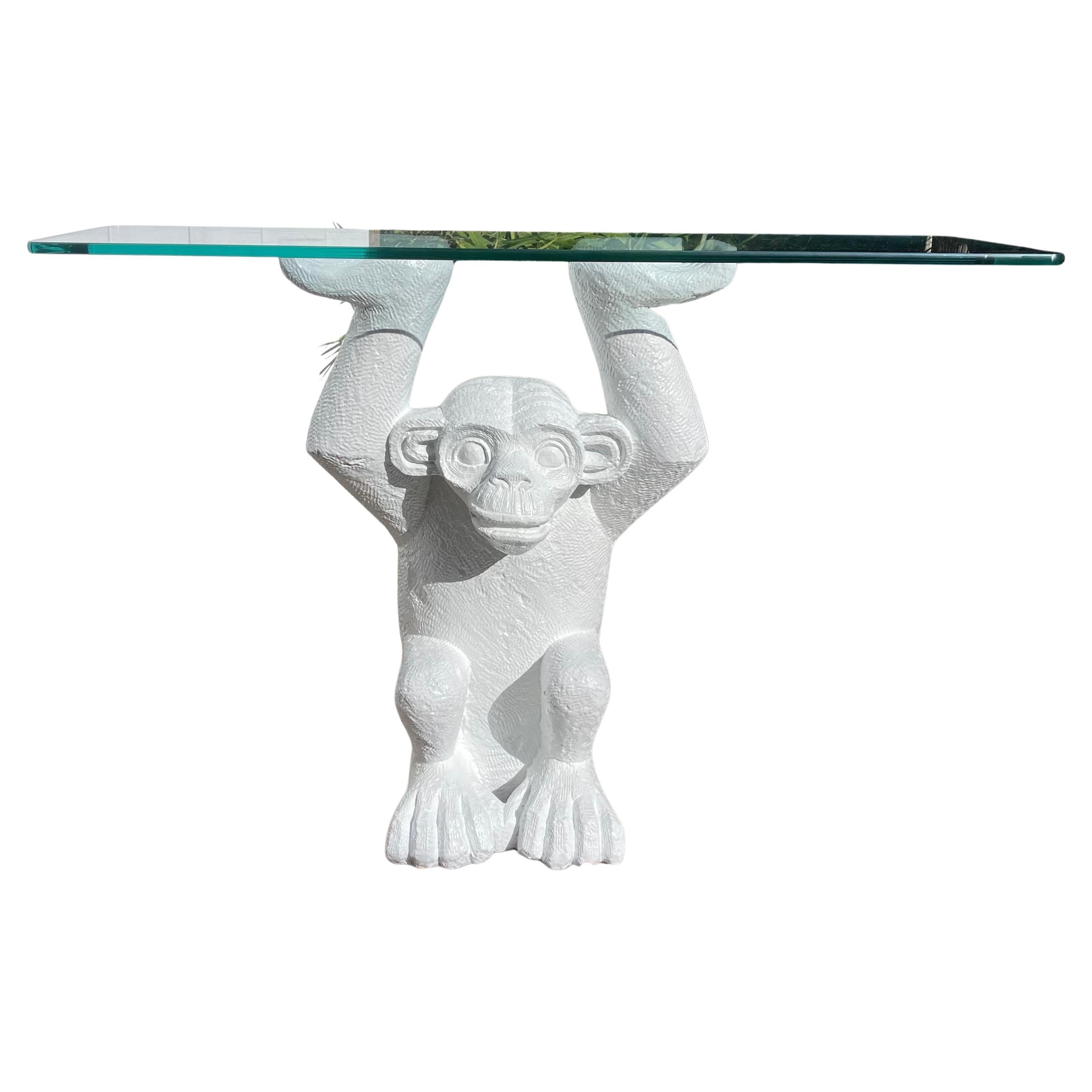 1970s Monkey Form Composite & Glass Console Sofa Table