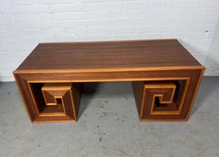 1970s Mont Style /Asian Modern / Deco Wood and Bamboo Greek Key Coffee Table