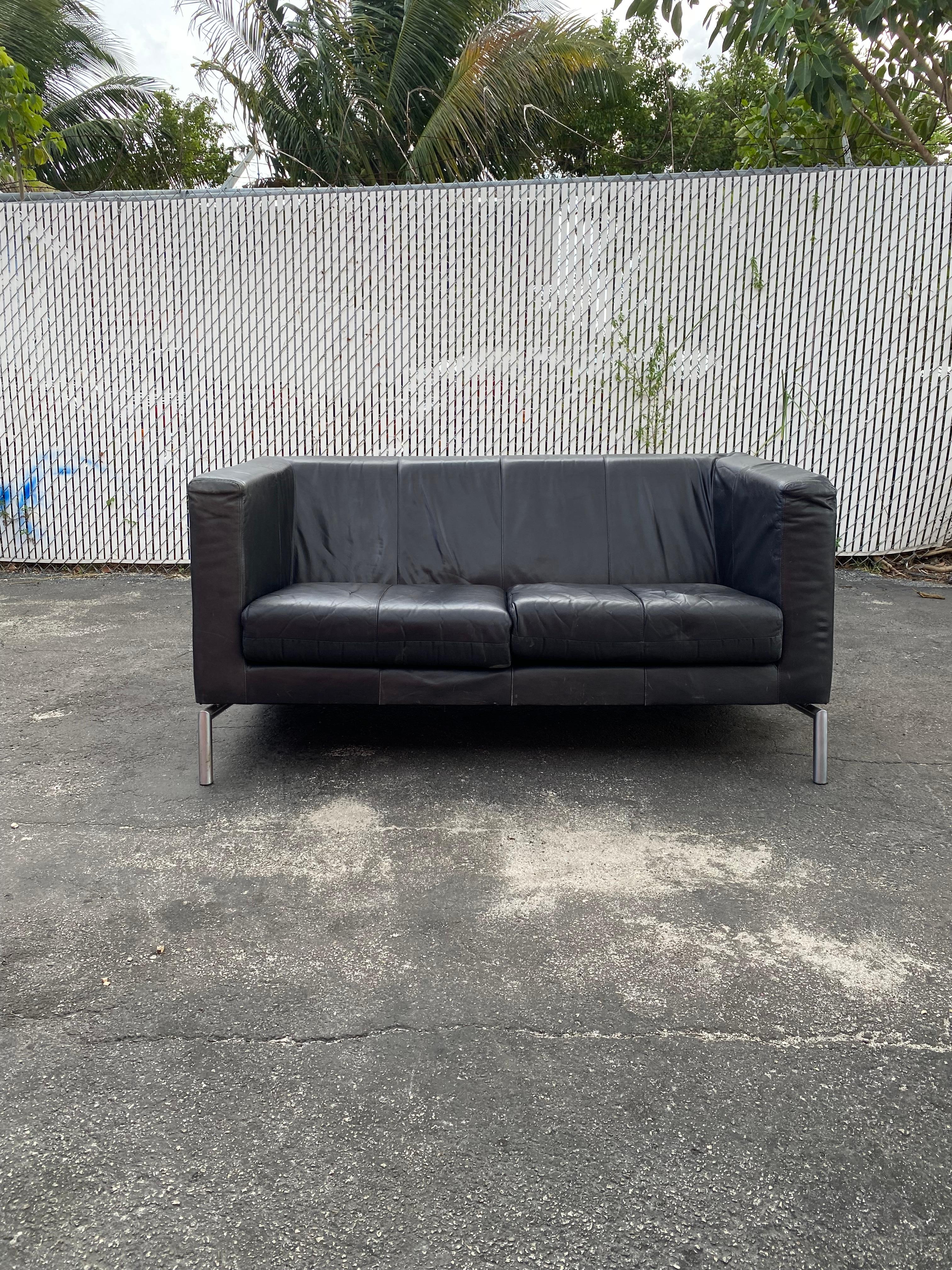 On offer on this occasion is one of the most stunning, leather and chrome loveseat you could hope to find. In the style of Hans Wegner.  Outstanding design is exhibited throughout. The beautiful sofa is a statement piece which is also extremely