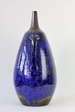 1970s Monumental Blue Glazed West German Pottery Floor Vase by Wendelin Stahl