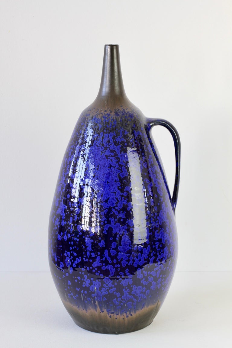 1970s Monumental Blue Glazed West German Pottery Floor Vase By Wendelin Stahl For Sale At 1stdibs