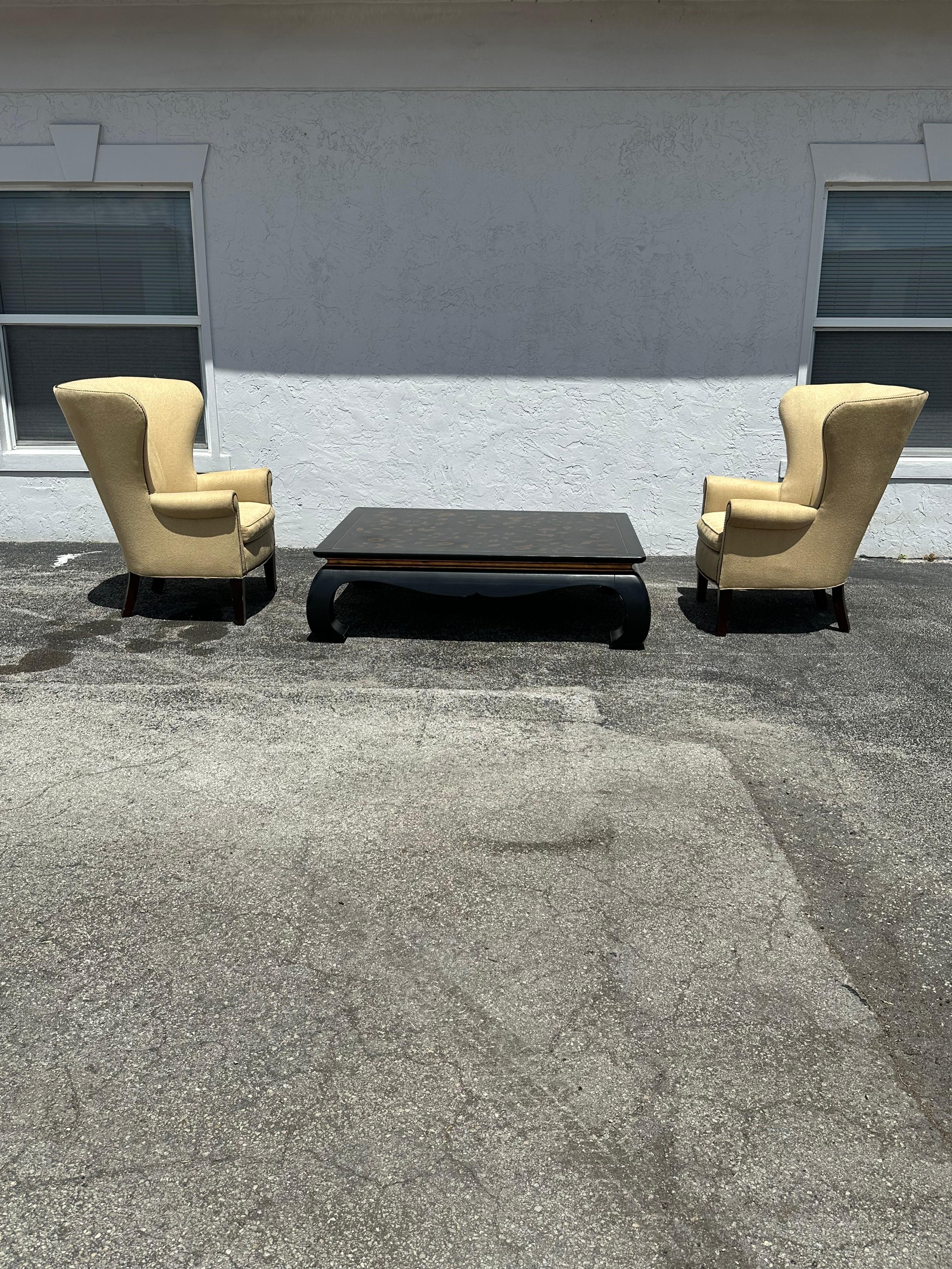 Mesa de centro Chinoiserie monumental estilo botánico pintada de ébano de los años 70 en venta 5
