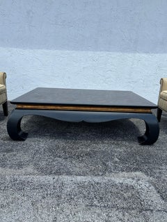 1970s Monumental Chinoiserie Botanical Style Painted Ebony Chow Coffee Table