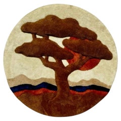 1970s Monumental Circular Tree of Life Tufted Fiber Art Wall Hanging