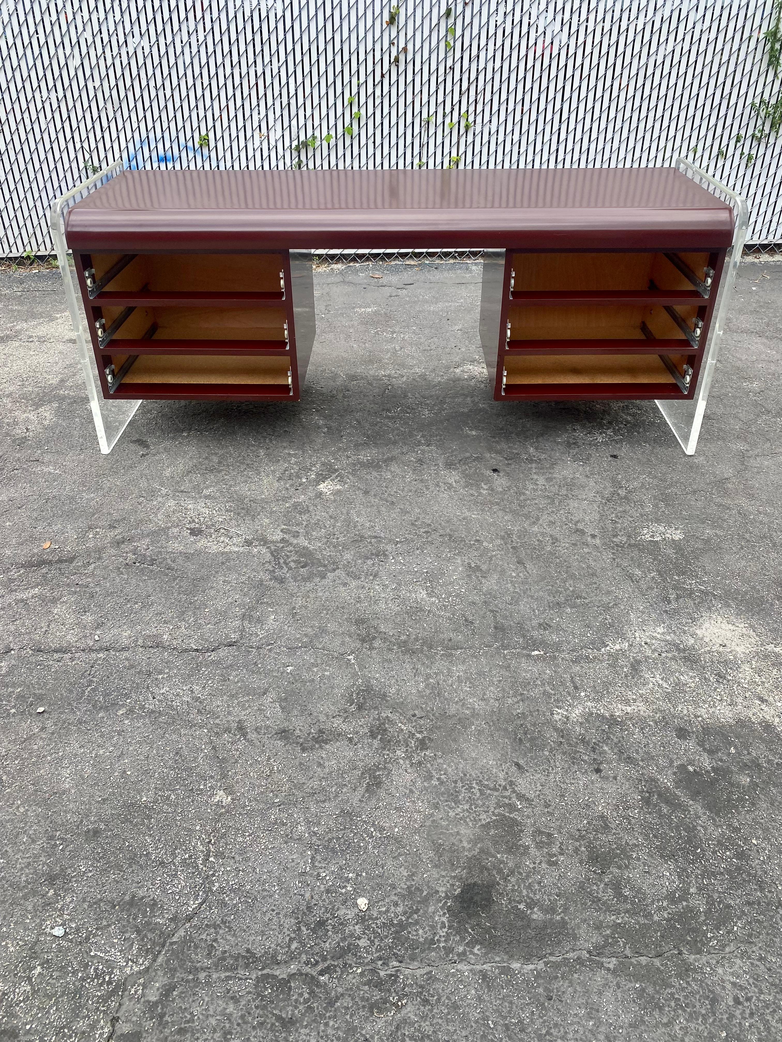 1970s Monumental Executive Floating Lucite and Wood Desk For Sale 5