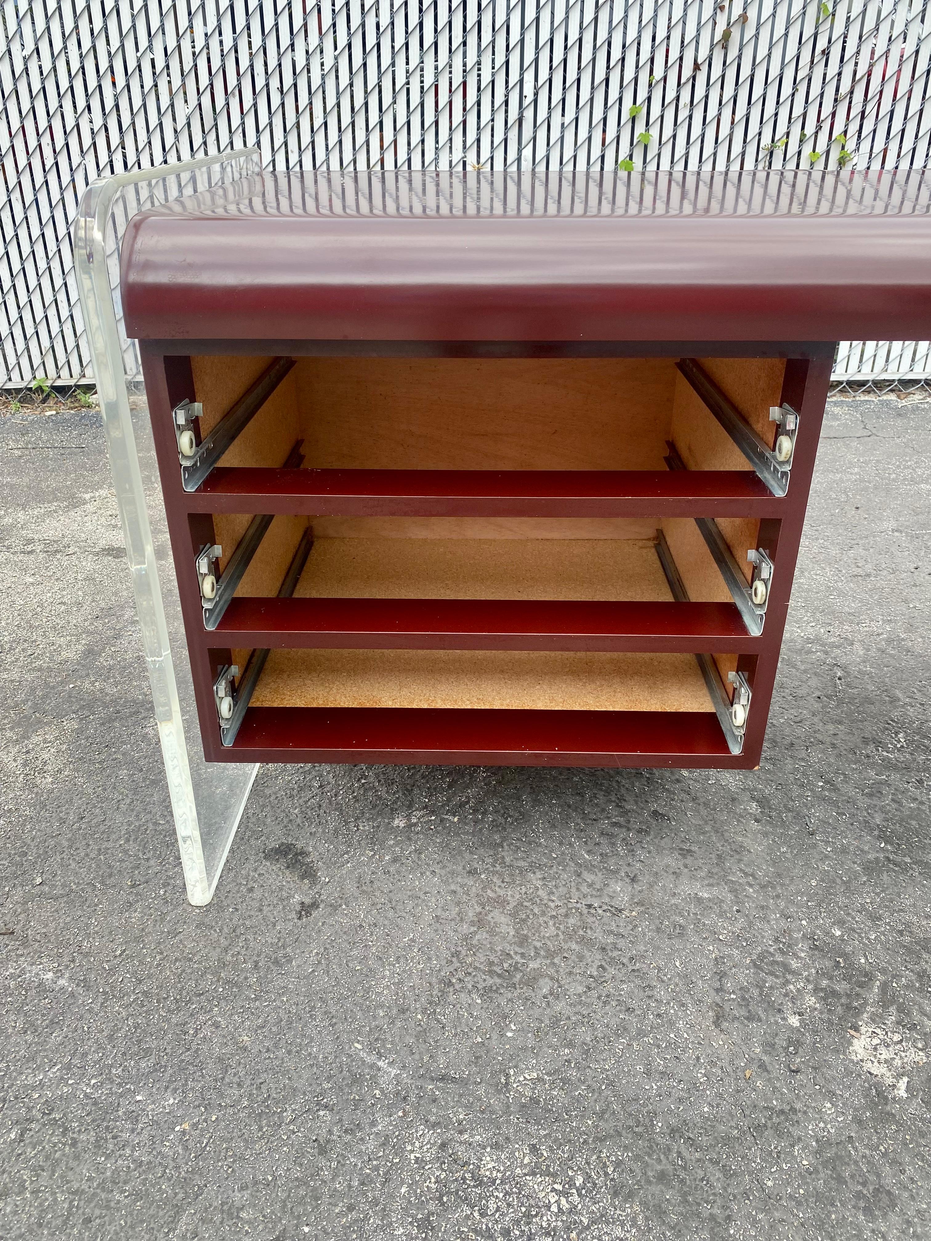 1970s Monumental Executive Floating Lucite and Wood Desk For Sale 7
