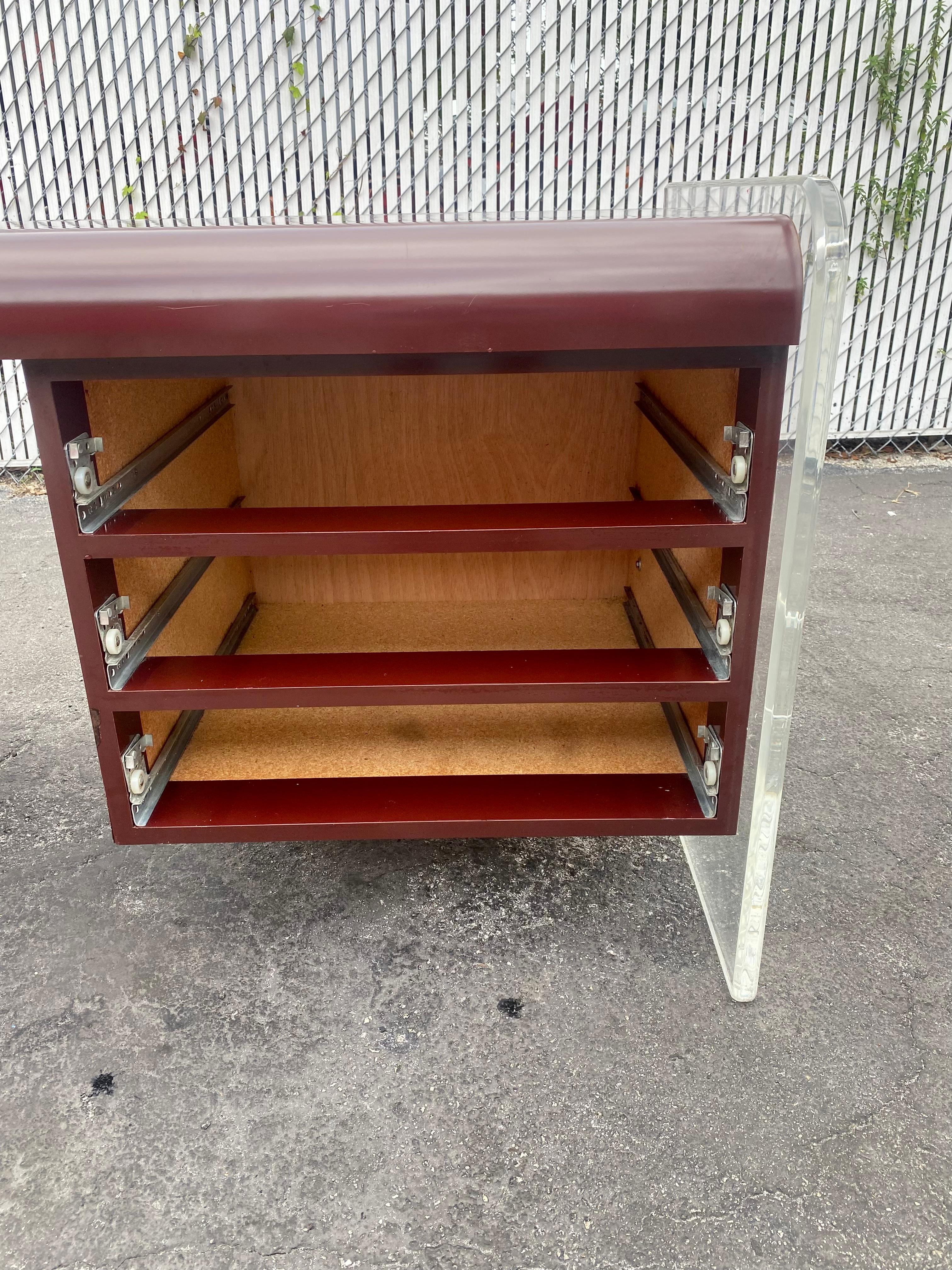 1970s Monumental Executive Floating Lucite and Wood Desk For Sale 8