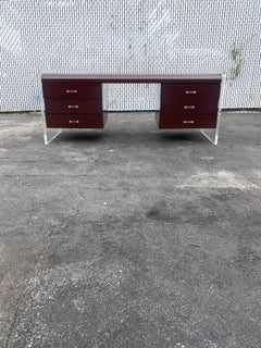 1970s Monumental Executive Floating Lucite and Wood Desk