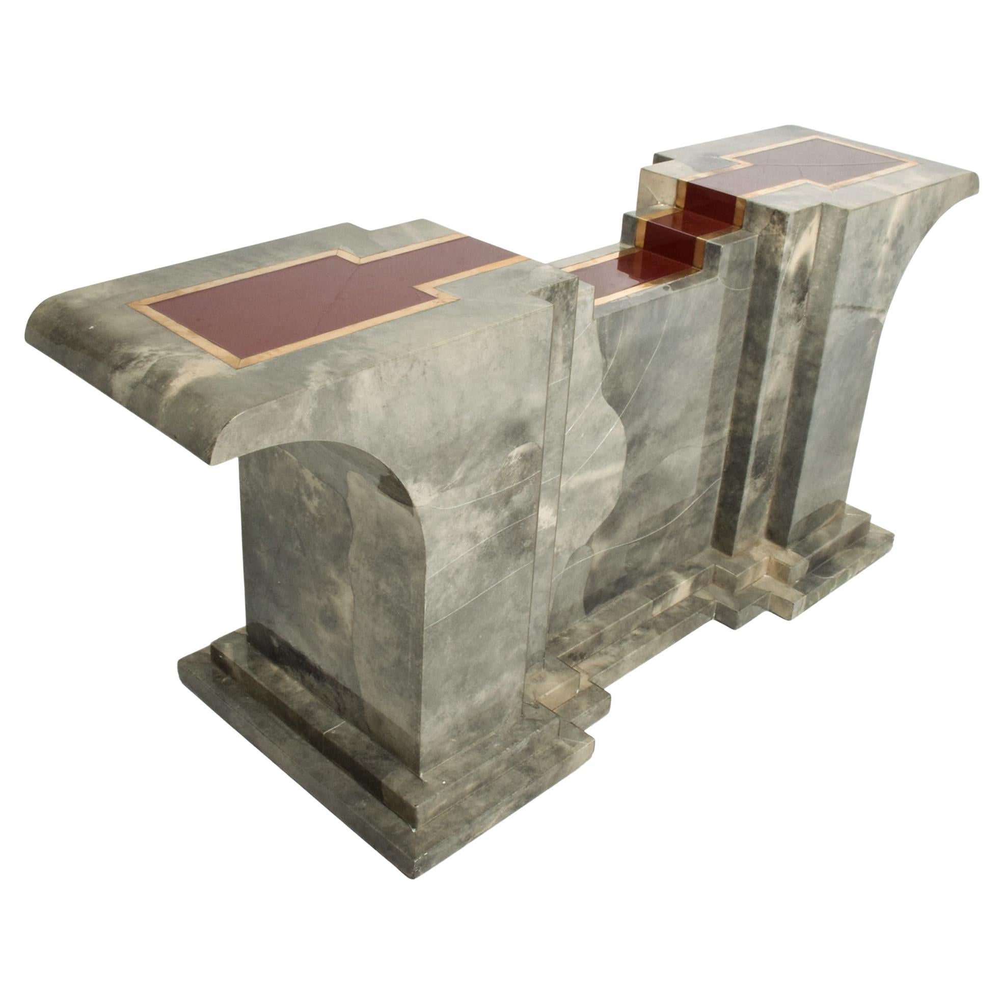 Base de mesa monumental de piel de cabra de los años 70 Karl Springer-Taller Maria Teresa Mendez en venta 7