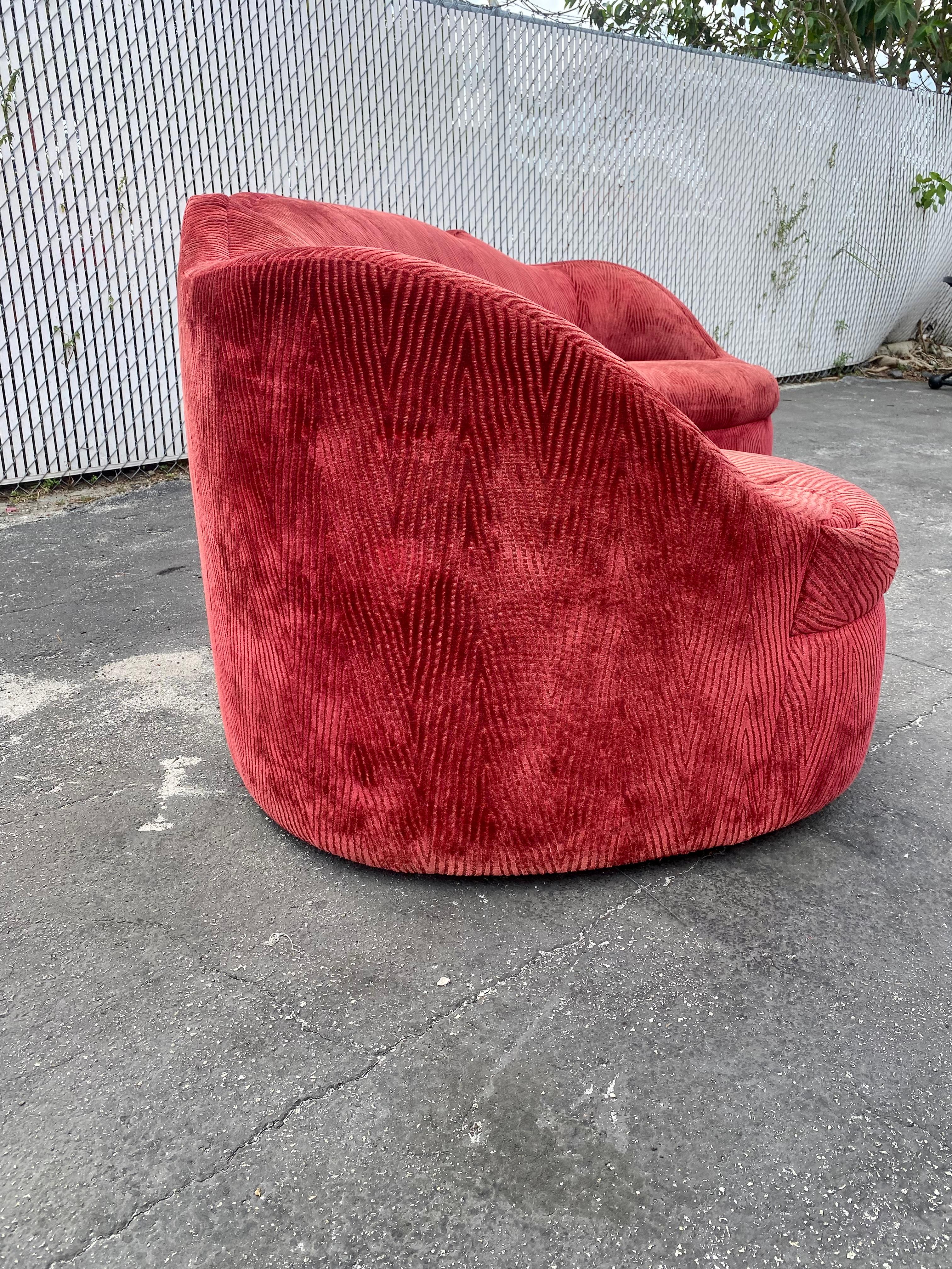 1970s Monumental Maroon Schiaparelli Velvet Curved Sofa For Sale 3
