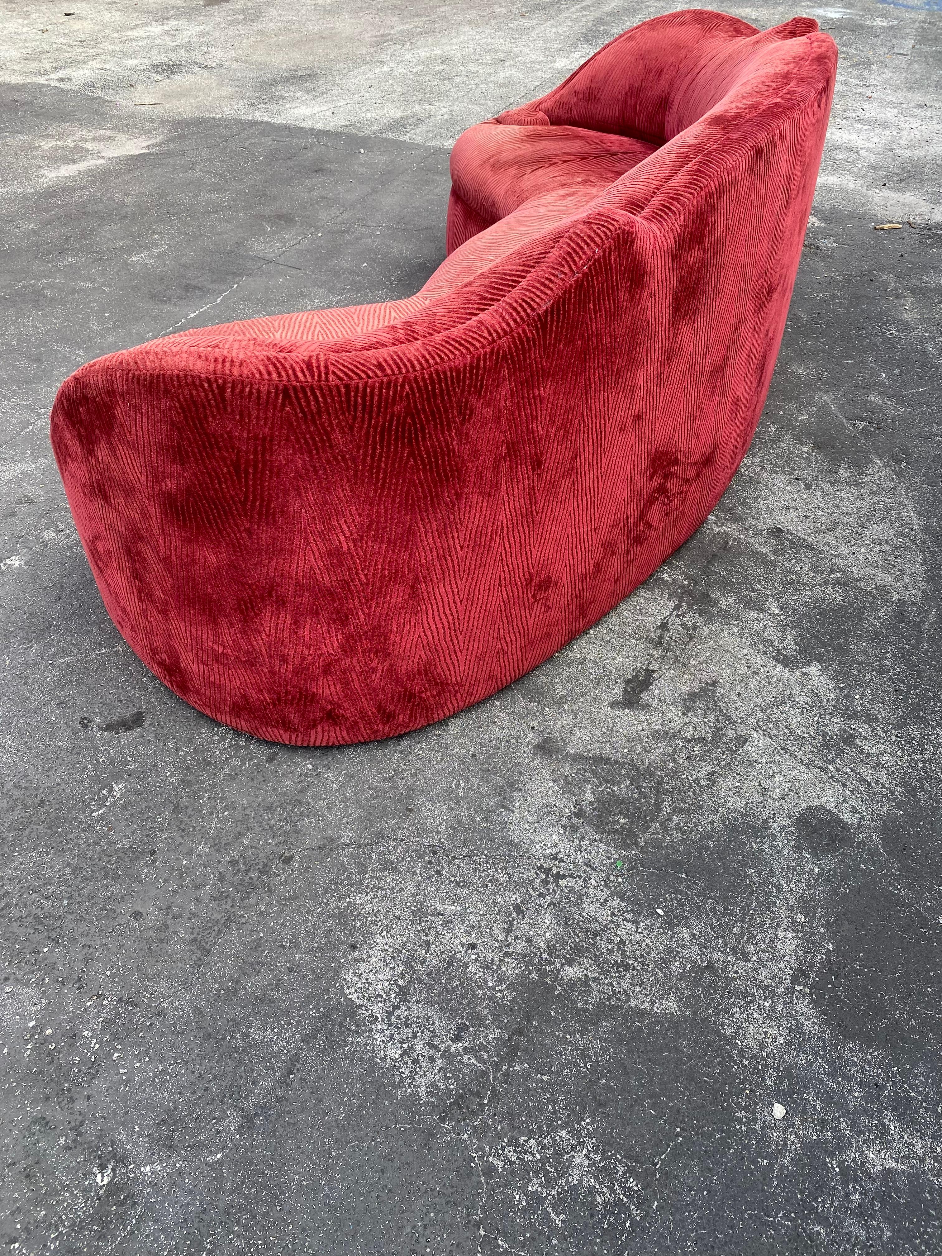 1970s Monumental Maroon Schiaparelli Velvet Curved Sofa For Sale 2