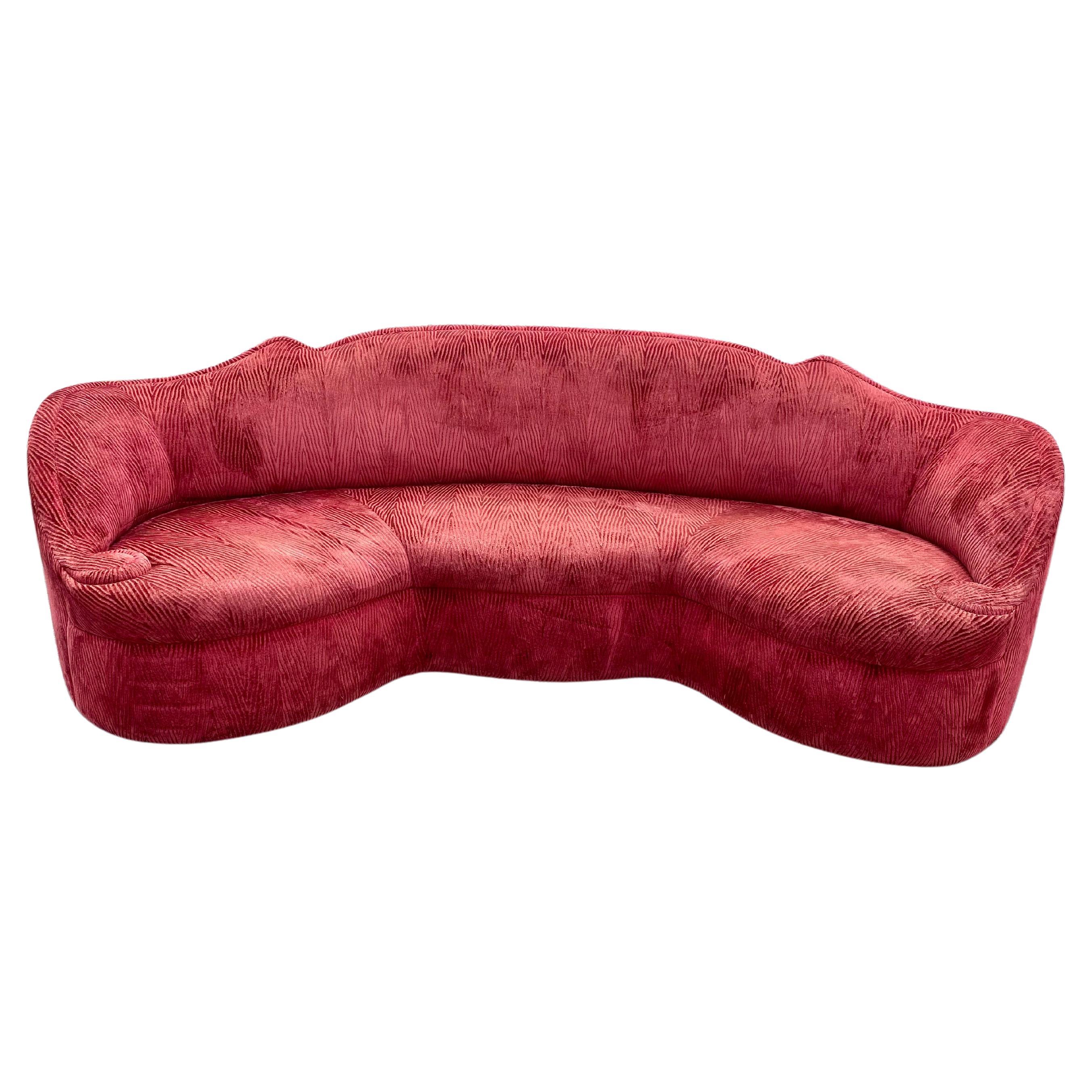 1970s Monumental Maroon Schiaparelli Velvet Curved Sofa