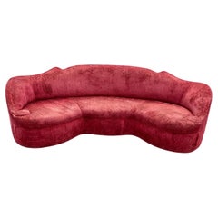 Vintage 1970s Monumental Maroon Schiaparelli Velvet Curved Sofa