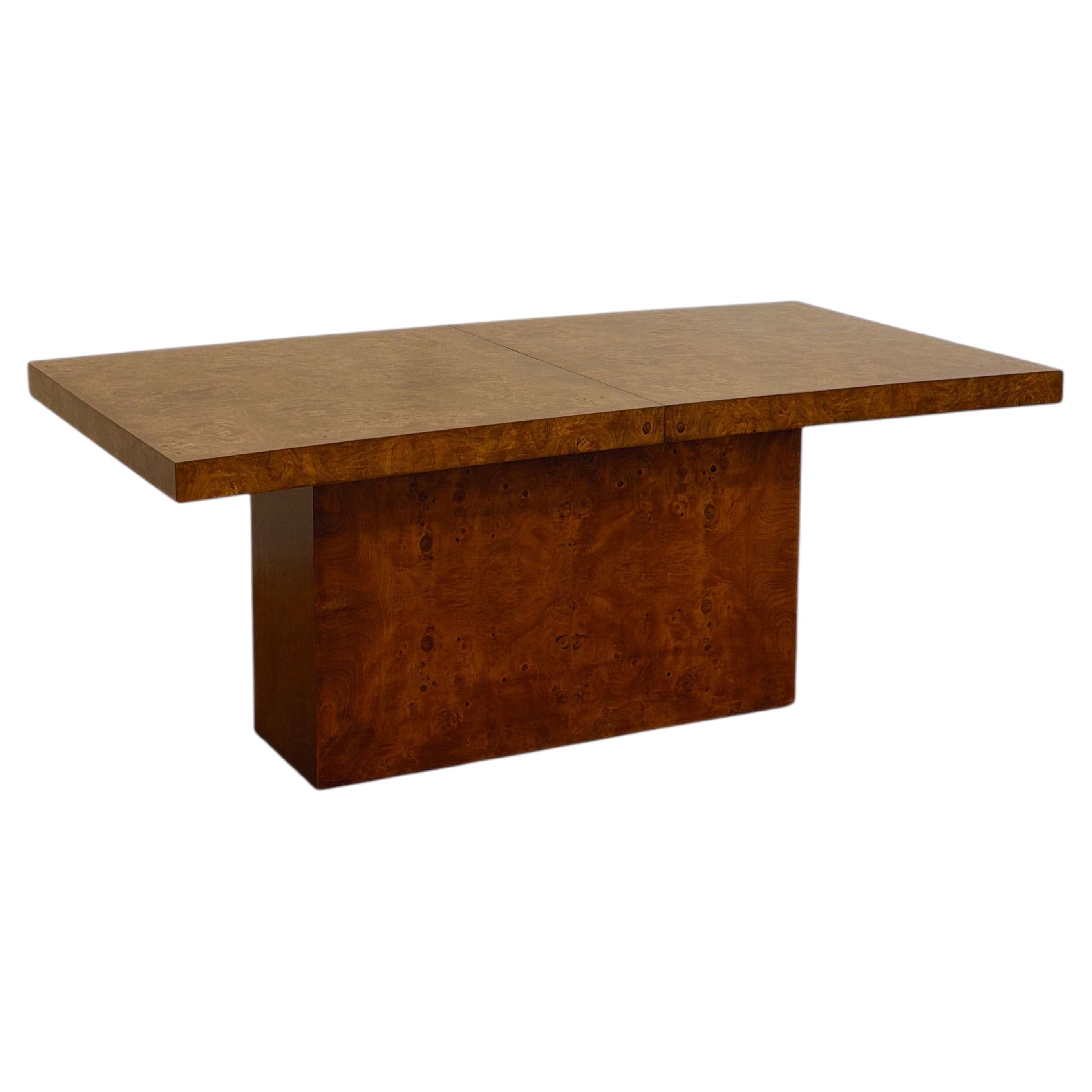 1970s Monumental Milo Baughman Wood Extension Rectangular Pedestal Dining Table
