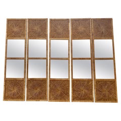 1970s Monumental Rattan Wicker Sunburst Wall Floor Mirror Panels