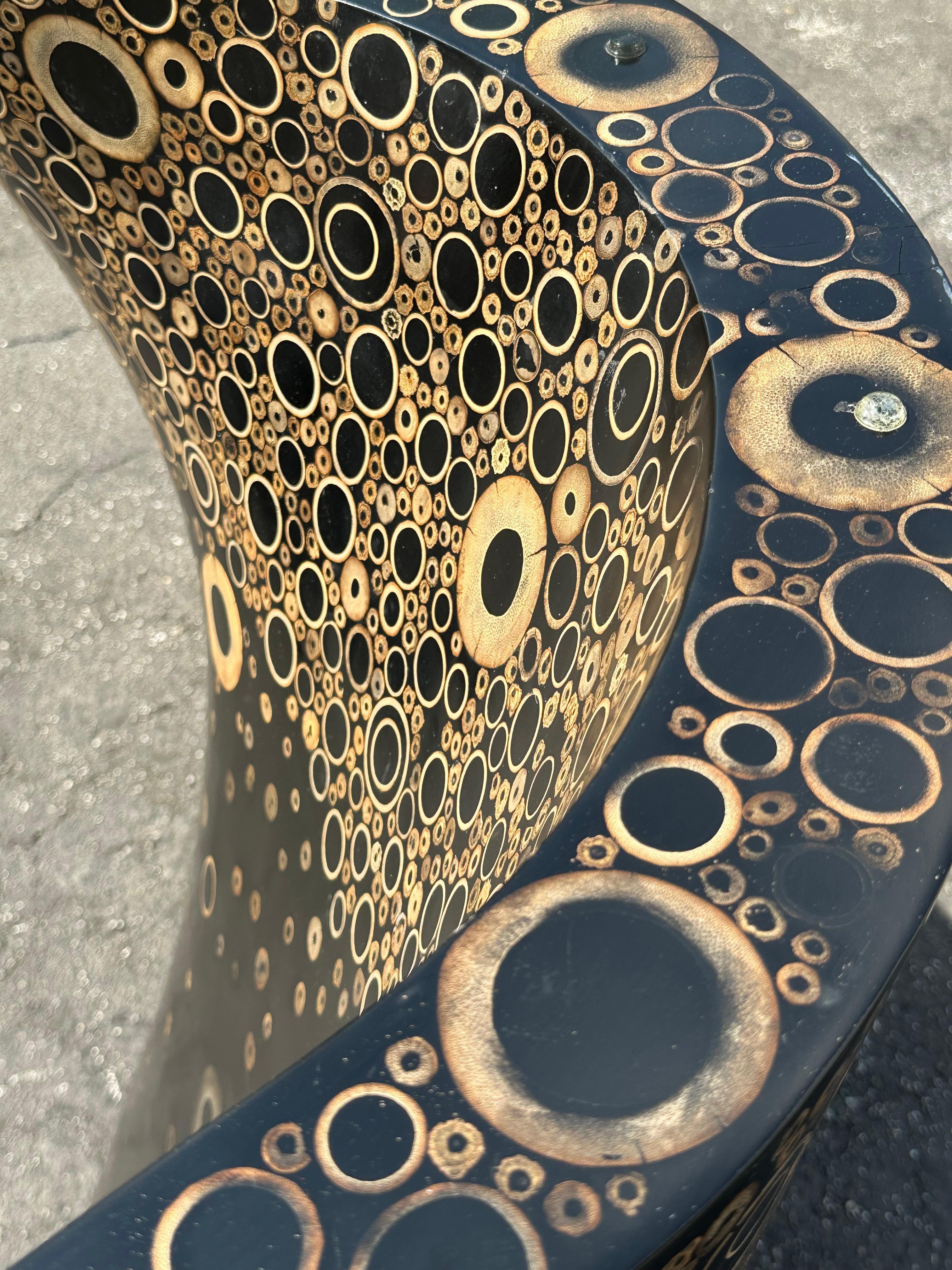 1970s Monumental Sculptural Wood Black and Rattan Inlay Console Table For Sale 13