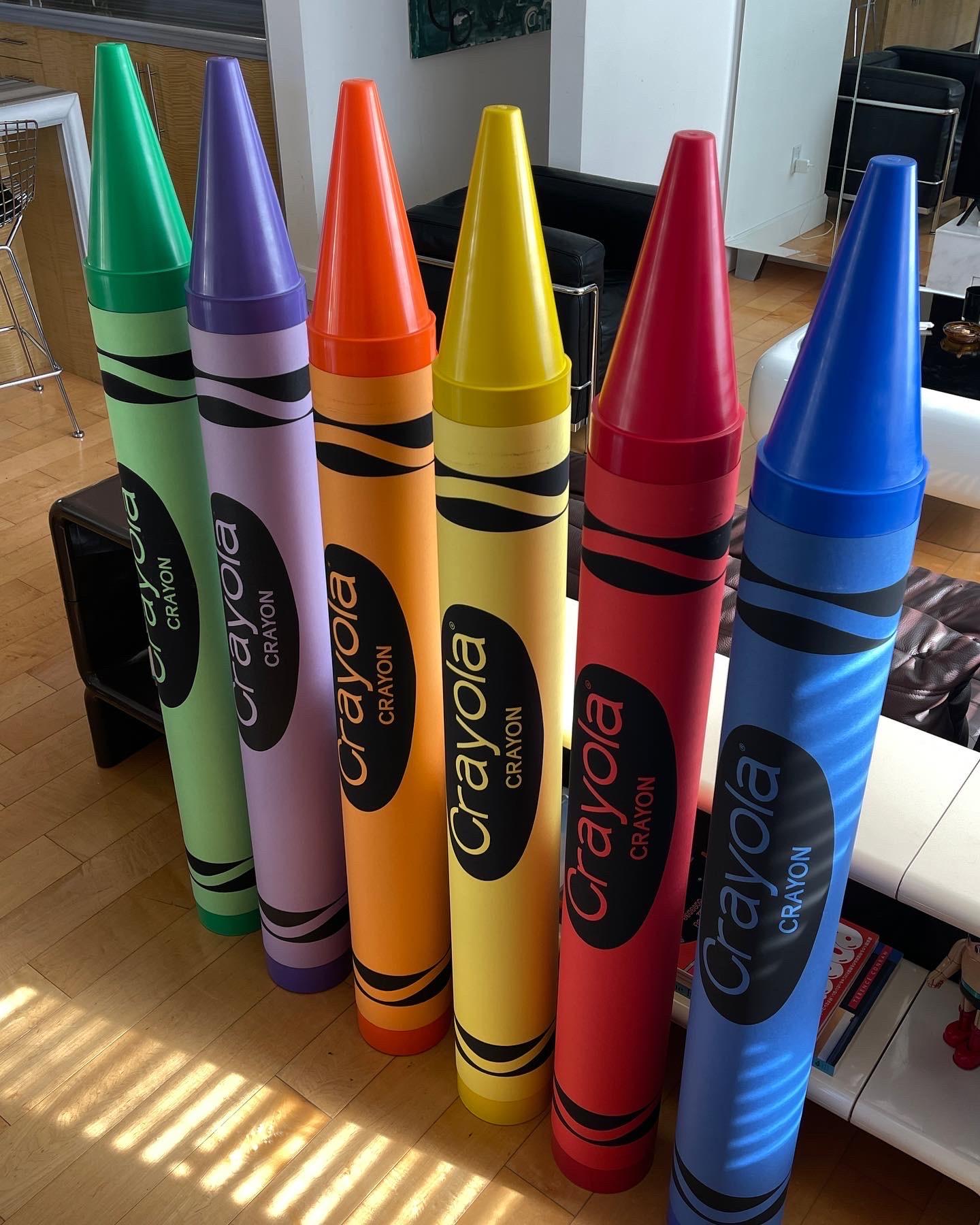 Very rare set of 1970's Monumental Crayola Crayons by Think Big. Set of 6. Heavy plastic frame with thick paper label. Comes with original tags and paperwork. Excellent vintage condition.