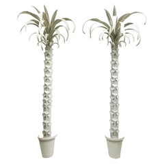 1970s Monumental White Tole Palm Trees in the Manner of Serge Roche, a Pair