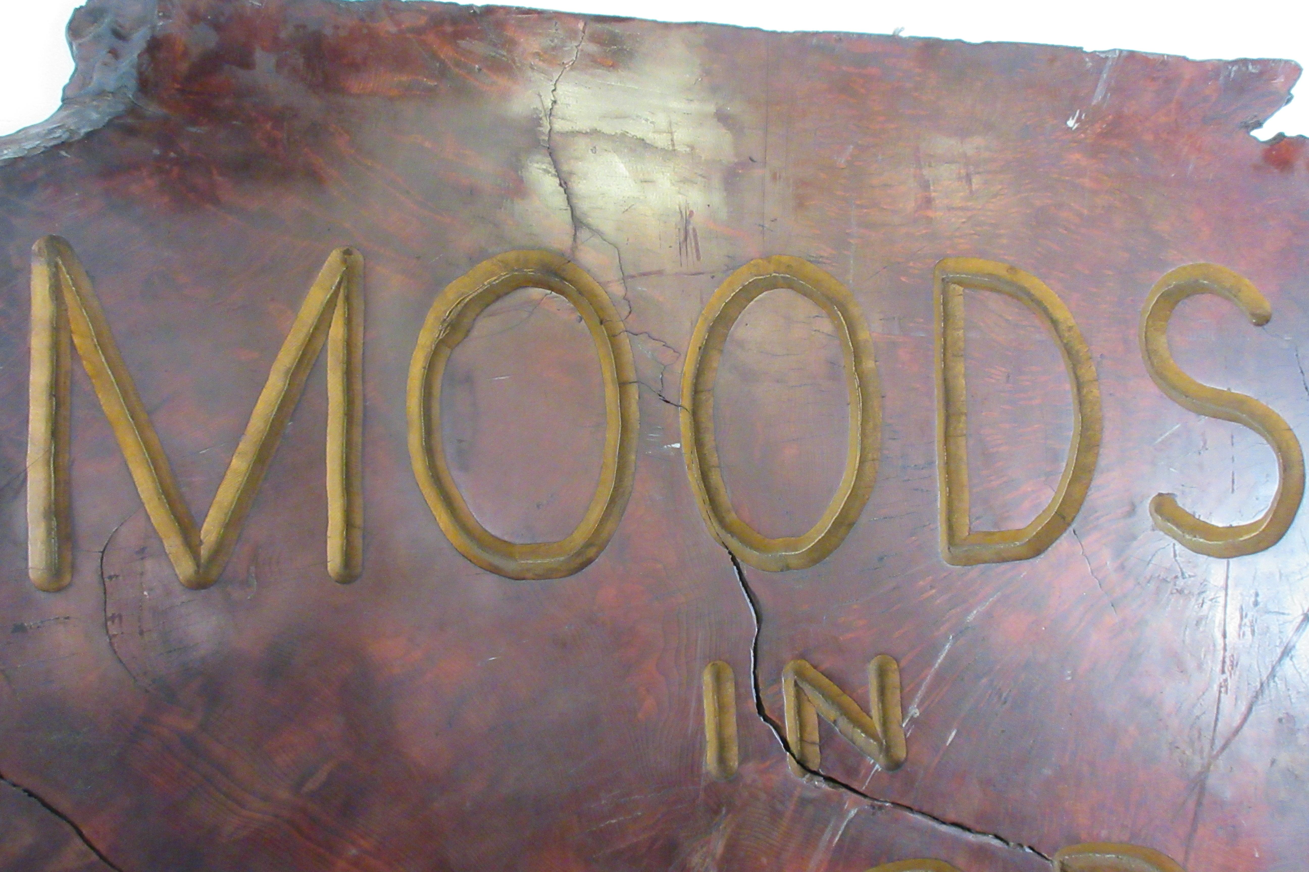 1970s Moods In Wood Sign For Sale 9
