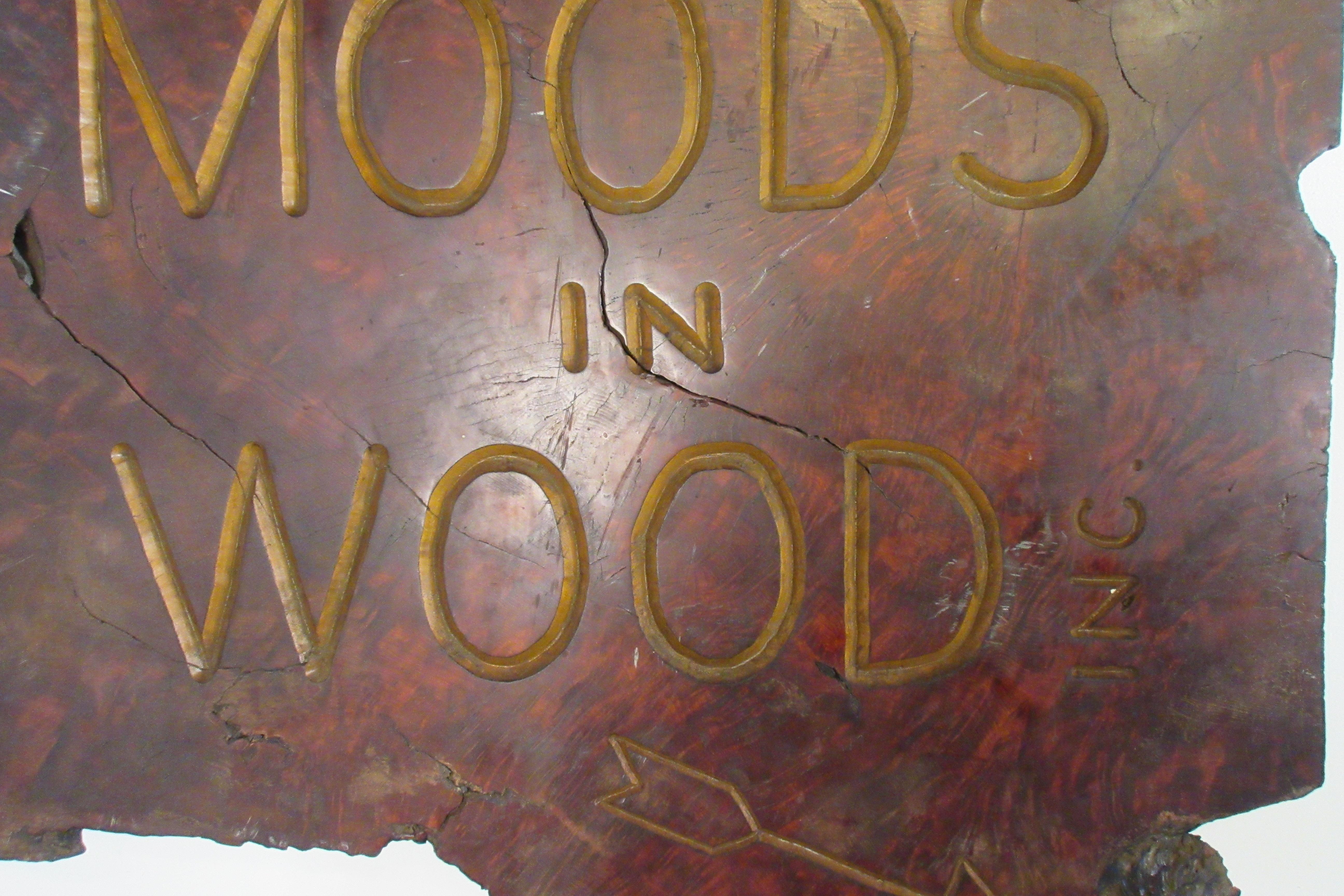 1970s Mood in Wood sign, double sided.