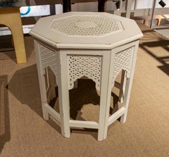 1970s Moorish Style Octagonal Side Table in White Openwork Wood