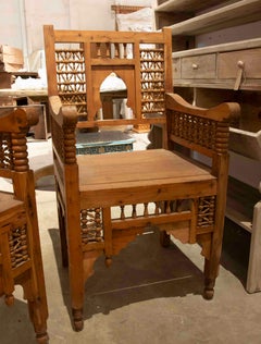 1970s Moorish Style Pair of Moroccan Armchairs in Carved Wood