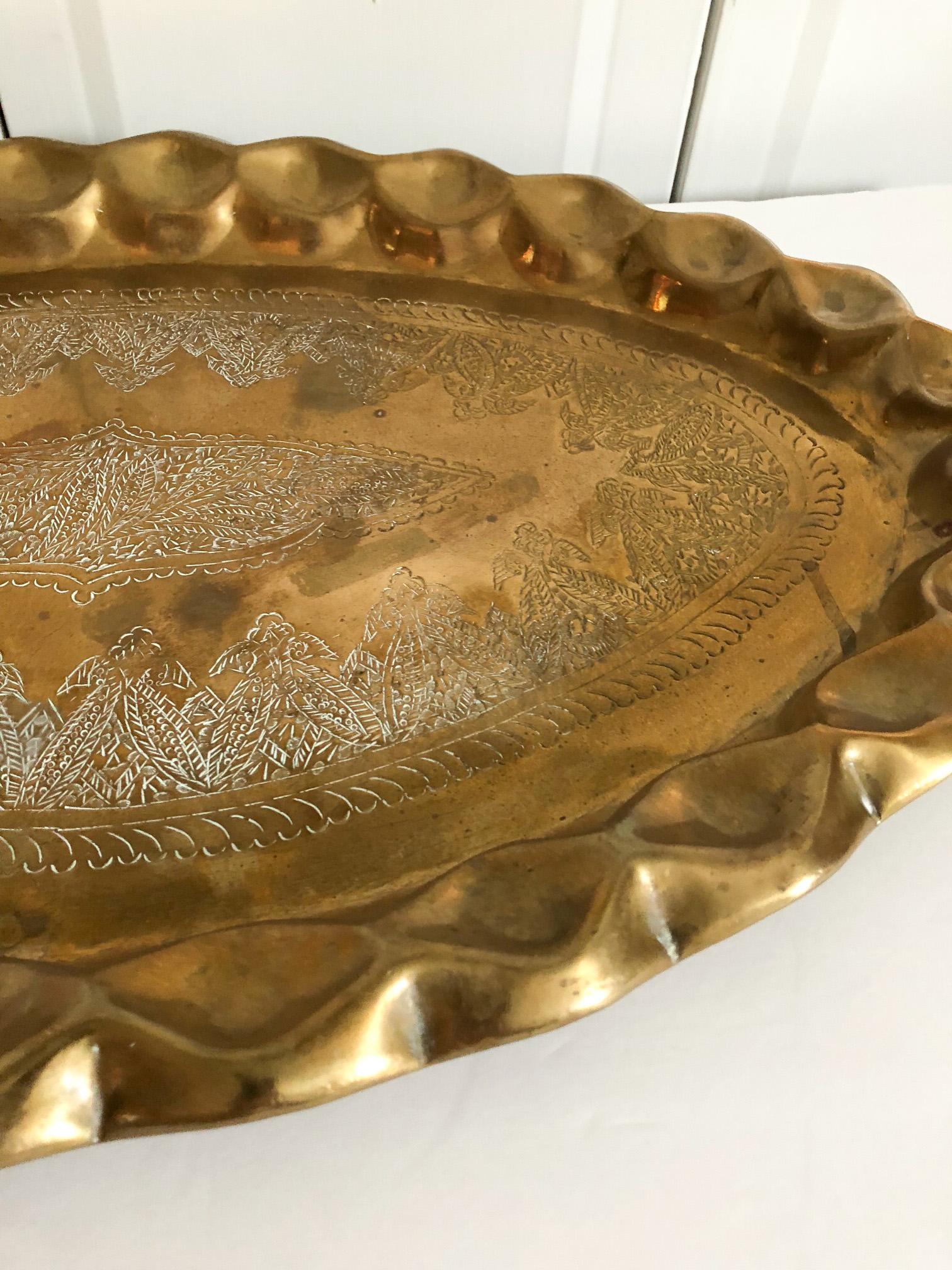Forged 1970s Moroccan Brass Oval Tray