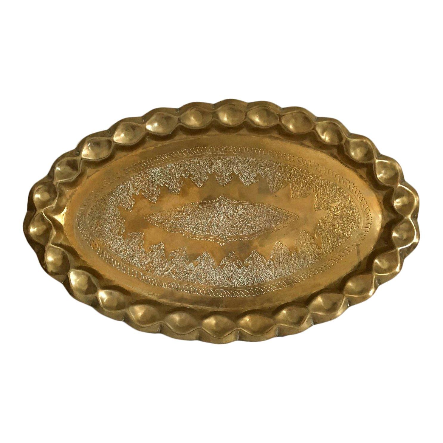 1970s Moroccan Brass Oval Tray