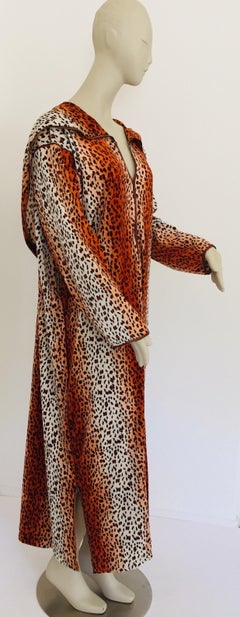 1970s Moroccan Hooded Caftan Animal Print Djellabah Kaftan