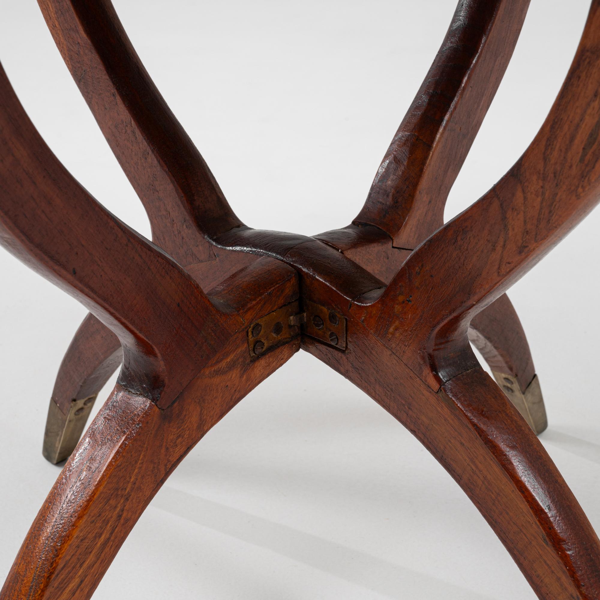 1970s Moroccan Mid-Century Walnut Coffee Table With Spider Legs and Bronze Top For Sale 5